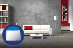 colorado map icon and home furnishings - 3d rendering
