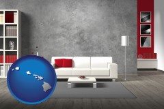 hawaii map icon and home furnishings - 3d rendering