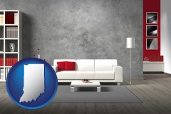 indiana map icon and home furnishings - 3d rendering
