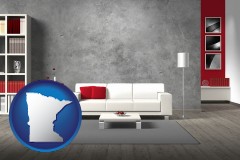 minnesota map icon and home furnishings - 3d rendering