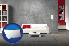 montana map icon and home furnishings - 3d rendering
