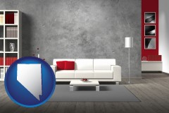 nevada map icon and home furnishings - 3d rendering