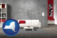 new-york map icon and home furnishings - 3d rendering