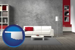 oklahoma map icon and home furnishings - 3d rendering