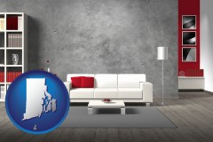 rhode-island map icon and home furnishings - 3d rendering