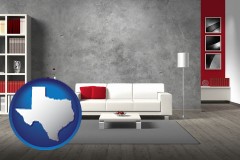 texas map icon and home furnishings - 3d rendering