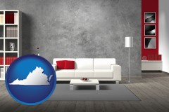 virginia map icon and home furnishings - 3d rendering