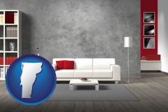 vermont map icon and home furnishings - 3d rendering