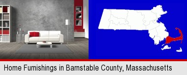 home furnishings - 3d rendering; Barnstable County highlighted in red on a map