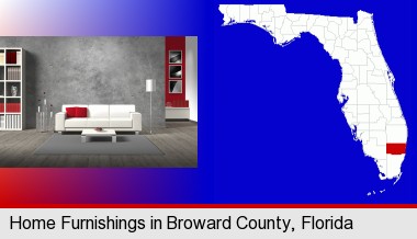 home furnishings - 3d rendering; Broward County highlighted in red on a map