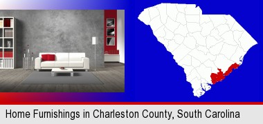 home furnishings - 3d rendering; Charleston County highlighted in red on a map