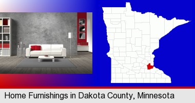home furnishings - 3d rendering; Dakota County highlighted in red on a map
