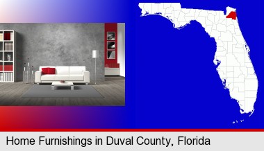 home furnishings - 3d rendering; Duval County highlighted in red on a map