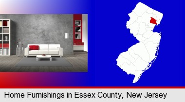home furnishings - 3d rendering; Essex County highlighted in red on a map