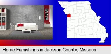 home furnishings - 3d rendering; Jackson County highlighted in red on a map