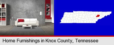 home furnishings - 3d rendering; Knox County highlighted in red on a map