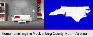 home furnishings - 3d rendering; Mecklenburg County highlighted in red on a map