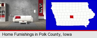 home furnishings - 3d rendering; Polk County highlighted in red on a map