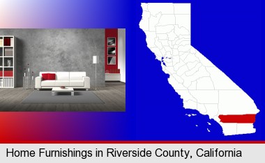home furnishings - 3d rendering; Riverside County highlighted in red on a map