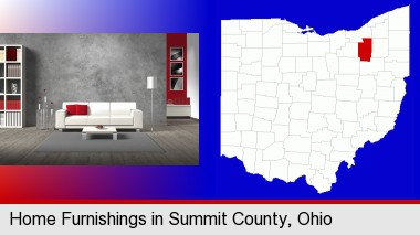home furnishings - 3d rendering; Summit County highlighted in red on a map