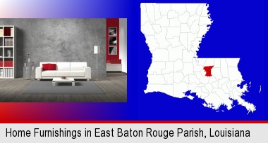 home furnishings - 3d rendering; East Baton Rouge Parish highlighted in red on a map