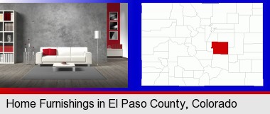 home furnishings - 3d rendering; Elbert County highlighted in red on a map