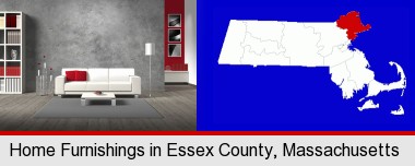 home furnishings - 3d rendering; Essex County highlighted in red on a map