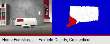home furnishings - 3d rendering; Fairfield County highlighted in red on a map