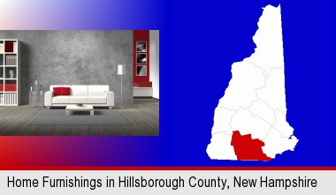 home furnishings - 3d rendering; Hillsborough County highlighted in red on a map