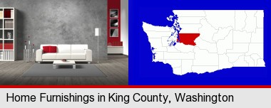 home furnishings - 3d rendering; King County highlighted in red on a map