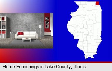 home furnishings - 3d rendering; LaSalle County highlighted in red on a map
