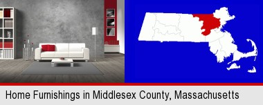 home furnishings - 3d rendering; Middlesex County highlighted in red on a map