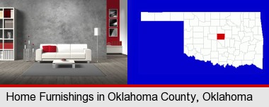 home furnishings - 3d rendering; Oklahoma County highlighted in red on a map
