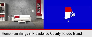home furnishings - 3d rendering; Providence County highlighted in red on a map