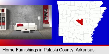 home furnishings - 3d rendering; Pulaski County highlighted in red on a map