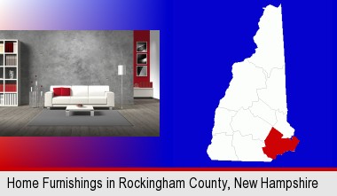 home furnishings - 3d rendering; Rockingham County highlighted in red on a map