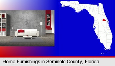 home furnishings - 3d rendering; Seminole County highlighted in red on a map