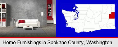 home furnishings - 3d rendering; Spokane County highlighted in red on a map