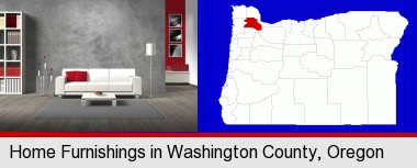 home furnishings - 3d rendering; Washington County highlighted in red on a map