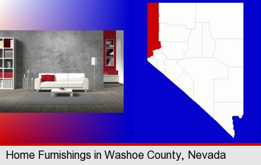 home furnishings - 3d rendering; Washoe County highlighted in red on a map